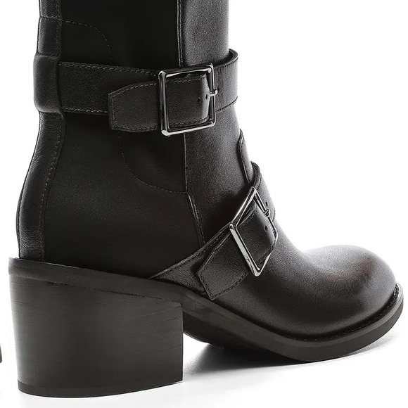 NWT Donald Pliner Darby Motorcycle Leather Boot Buckle Block Heel Bootie Sz 7.5 - Picture 3 of 6